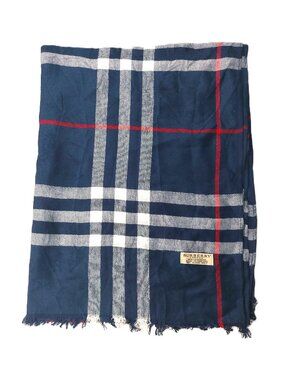 Pre-Owned Vintage Burberry Dark Blue White Red Shawl Wrap Scarf Scarves